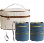 daiDokoro Plastic 4 Insulated Container Lunch Box Set With Thermal Bag & Cutlery For Students/Office/College/Picnic – (Navy Blue, 2500 Ml)