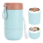 KitchEase 730ml Stainless Steel Lunch Pot – Leakproof Meal Jar with Foldable Spoon, Ideal Tiffin Box for Meals, Lunch, Office, School, College – Sky Blue