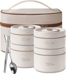 daiDokoro Plastic 4 Insulated Container Lunch Box Set With Thermal Bag & Cutlery For Students/Office/College/Picnic – (Cream, 2500 Ml)