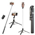 Kratos K9 Selfie Stick Tripod With Light, 67 inch /170CM Reinforced Tripod for Mobile Phone, Multi-Functional Bluetooth Long Selfie Stick for Travel,Vlogging,Compatible with iPhone and All Smartphones