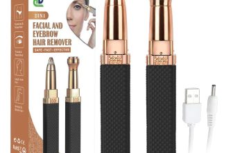 Eyebrow Trimmer for Women || Epilator 2-in-1 || Face Trimmer For Women Facial Hair, Upper Lips, Nose, Ear, Portable & Rechargable – With Ring Light – BLACK