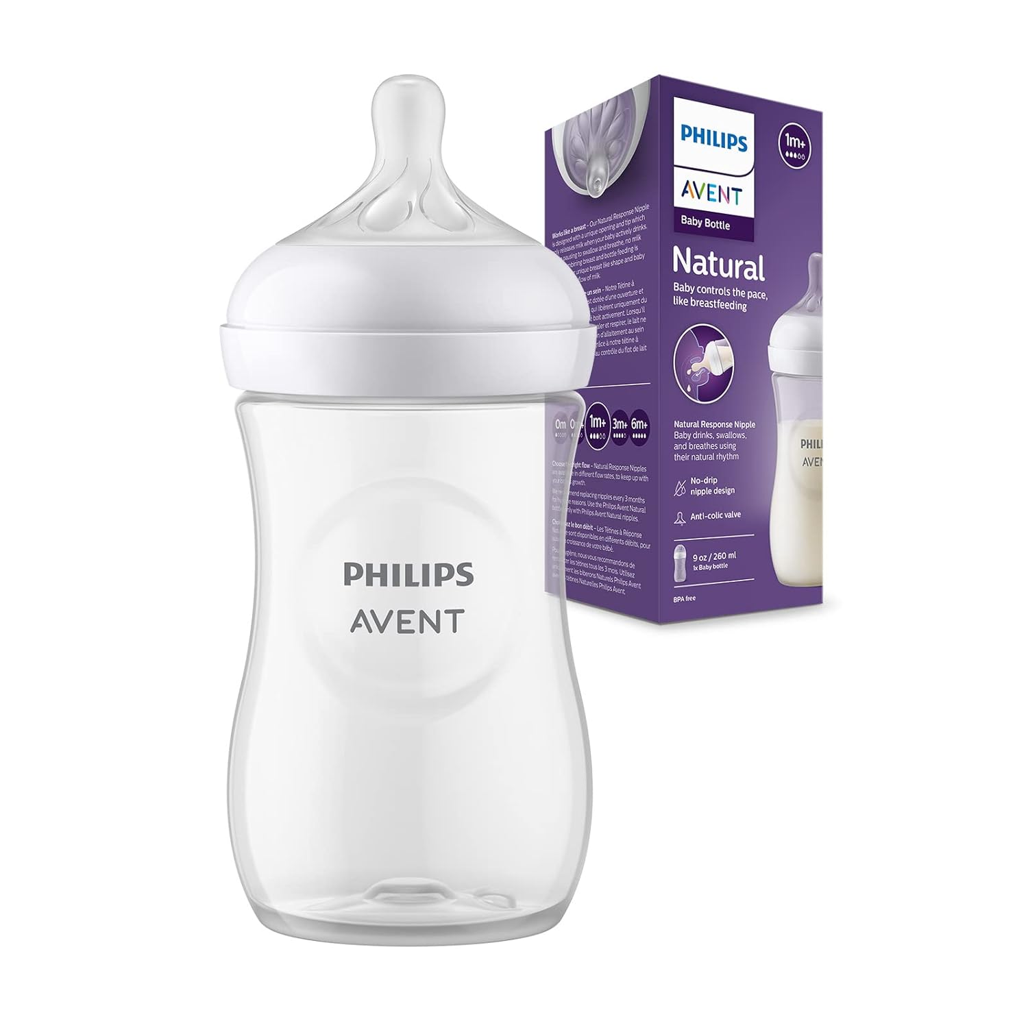 Philips Avent Natural Plastic Baby Feeding Bottle | No.1 Brand Recommended by Moms Worldwide | Ideal for 1 months+| Natural Response Technology Mimics Breastfeeding | Uniquely Designed Nipple releases milk only when baby drinks | Pack of 1| SCY903/01