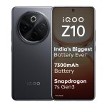 iQOO Z10 5G (Stellar Black, 8GB RAM, 128GB Storage) | India’s Biggest Ever 7300 mAh Battery | Snapdragon 7s Gen 3 Processor | Brightest Quad Curved AMOLED Display in The Segment