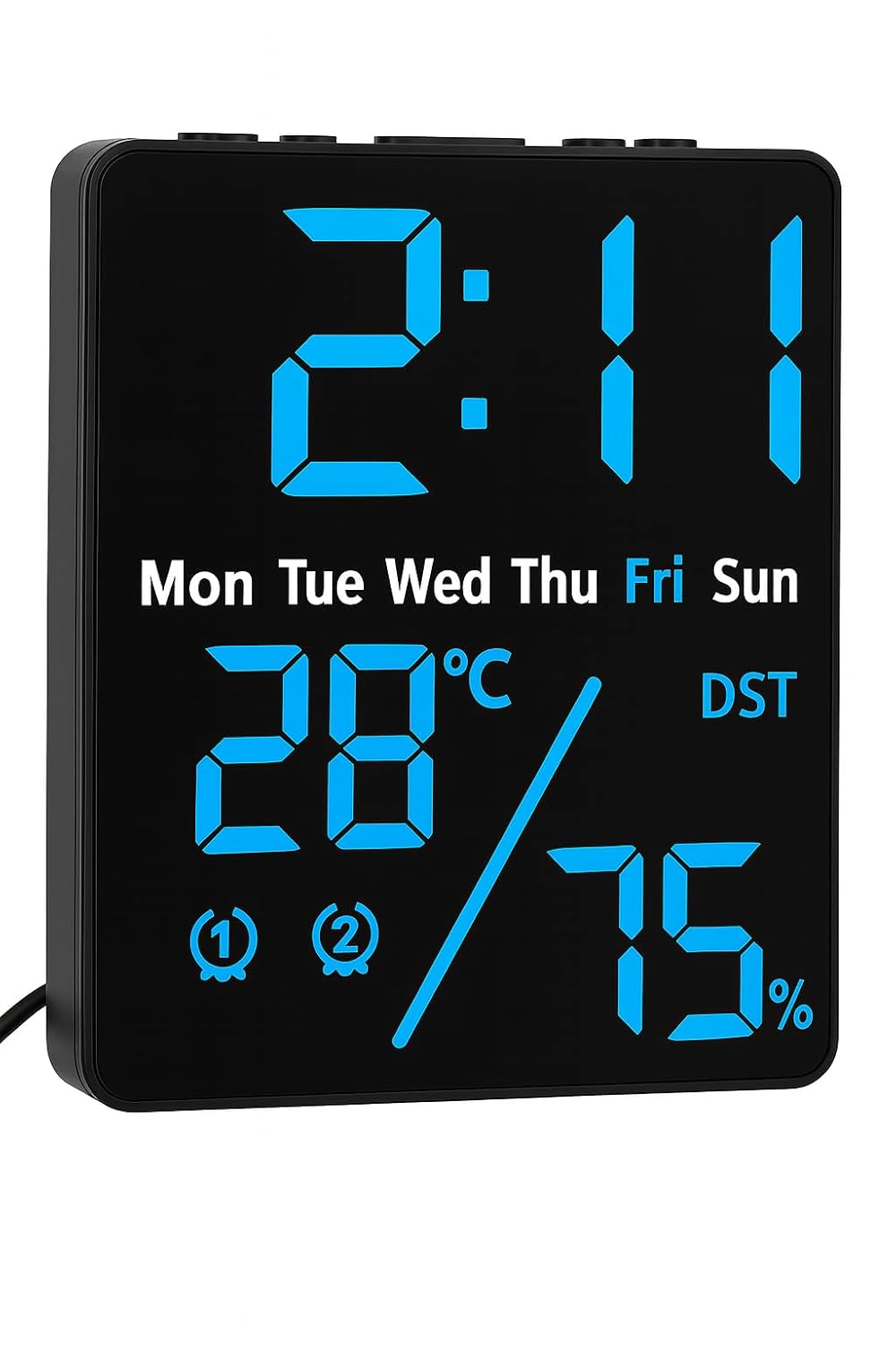 AERYS Digital Alarm Clock Table Clock with LED Display, Temperature and Humidity Monitor Compact Desk Clock for Students,Home, Office, Bedroom, Living Room,Home Decor, Corporate Use (12Cm * 9 Cm)