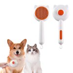 PETBABAS Small Dog and Cat Grooming Kit, Self Cleaning Cat Comb Hair Brush for Indoor Cats, Dog Deshedding Brush Grooming Kit, Pet Supplies Hair Remover Tool, One Click to Clean, (Orange)