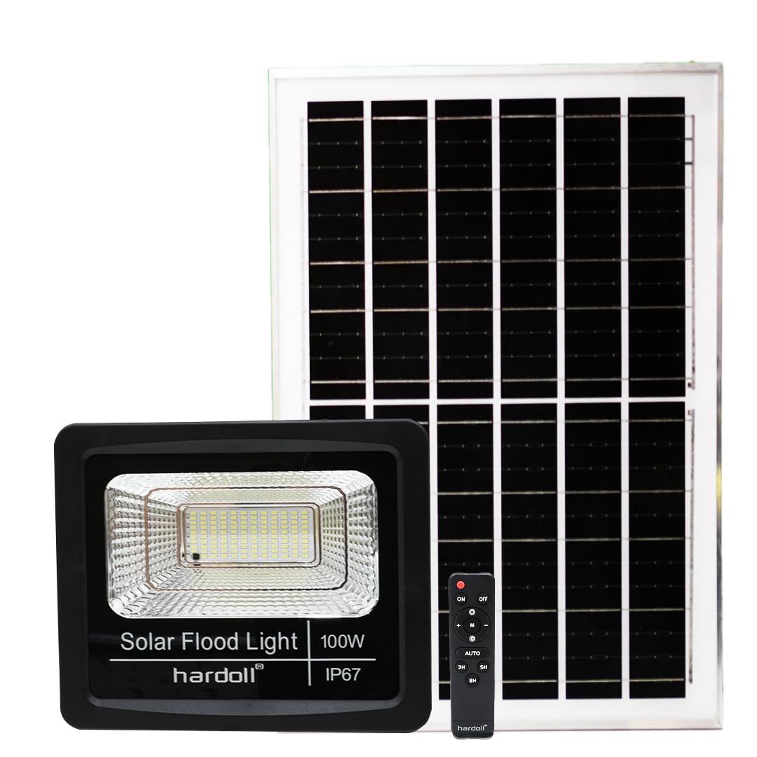 hardoll Solar Flood Light 100W with Remote Control Cool White 5M Wire Length Replaceable Battery & Waterproof Solar Outdoor Home Garden Light(Pack of 1)