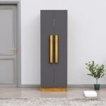 Bniture Wooden Almirah for Clothes, Door for Bedroom, 2 Door Wardrobe with 4 Shelves Huge Storage Space (46D x 60W x 182H CM) | 3 Year Warranty (Giant Wood & Slate Grey)