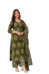 PARTHVI Women’s Pure Cotton Printed Straight Kurta Set with Palazzo Pants & Dupatta- Ethnic Wear, Green