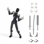 qwik3D Dummy 13 Fully Articulated Action Figure | 3D Printed Robot Assembly Kit | 5.4 Inch Tall Poseable Toy | 13 Joints for Dynamic Poses | DIY Collectible Model | Made in India (Black Armour)