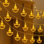 One94Store 14 LED Metal Diya String Lights – 3 Meter Warm White Plug-in Fairy Lights for Diwali, Mandir, Pooja Room, Home, Indoor Outdoor & Festival Decoration