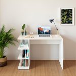 FURNEASER Qualish Engineered Wood Study Desk with Open Side Shelves | Compact Laptop Table for Home Office & Students | Modern Wooden Writing Table 103cm (White)