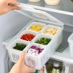 hago Refrigerator Organizer Container with 6 Grid Compartments | 1200 ML Fridge Storage Box for Vegetables & Fruits | BPA-Free Kitchen Storage Container for Fridge Organisation