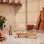 ireka HOMES Harvest Glow Metal Fruit Basket with Acacia Wood – Elegant Countertop Storage for Fresh Fruits & Vegetables