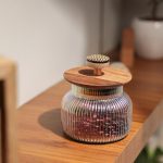 ireka HOMES Gleam Glass Jar with Acacia Wood Lid & Resin Knob – Aesthetic & Durable Glass Storage Jar for Organizing Kitchen & Home Essentials