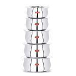 Sumeet Stainless Steel Cookware Set With Lid, 5 Piece (Steel), 2.4 Liter, Silver