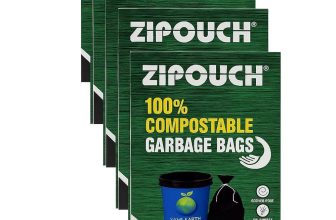 ZIPOUCH 100% Compostable Garbage Bags, Small 43 x 50 cm, 75 Bags, Black, Leak-proof, Odourless Pack of 5