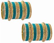 NMII Traditional Golden Metal Bangles Velvet Chuda Set For Women & Girls with Zircon Stones & Beads | Traditional Women’s Bangles | Wedding Chuda Set | Bridal Dulhan Bangles- Set of 60