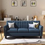 FURNITURE STREET Blue Modern Three Seater Sofa Set for Living Room/Wooden Three Seater Sofa Set for Home/Office