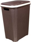 Nilkamal Laundry Basket Cloth Hamper Cutout Design With Foldable Handle For Washing Bin Dirty Clothes Storage,Plastic Rack, Chocolate Brown 50L
