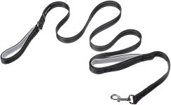 Amazon Basics Double Handle Light Reflecting Dog Leash | 6 Feet/ 182 cm | Black | Strong Hook for Training and Walking Dogs | 2 Padded Handles