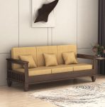 STRATA FURNITURE Sheesham Wood 3 Seater Sofa Set for Living Room Home Office Solid Wooden Three Seater Sofa Set Furniture (Walnut Finish)