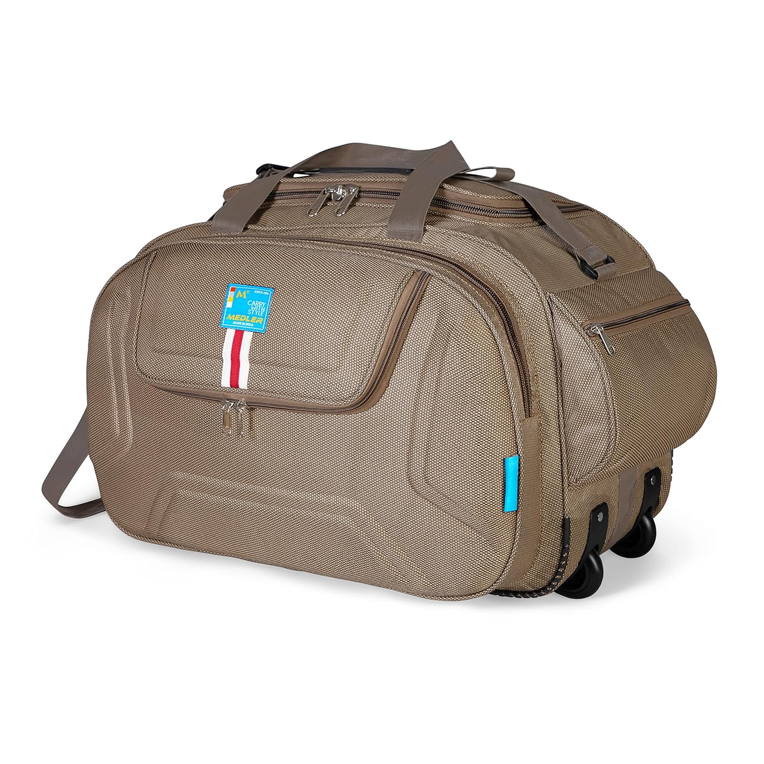 M MEDLER Nylon Spinner Wheels Derben 55 Litres Waterproof Strolley Duffle Bag- 2 Wheels – Luggage Bag (Beige), Medium