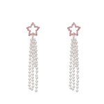 Yellow Chimes Earrings For Women Gold Tone Crystal Studded Star Long Multilayer Chain Tassel Pearl Drop Dangler Earrings For Women and Girls