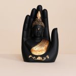 SkyKey Palm Buddha Resin Statue Home Décor 6.7″ Handcrafted Showpiece Lord Buddha Idol for Living Room Decorative Statue for Gift, Home, Bedroom, Office Desk, Housewarming, Birthday, Black Golden