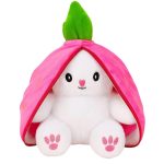 Reversible Bunny Rabbit Soft Toy – 30cm with Strawberry Cover | Stuffed Animal Plushie Doll for Kids Baby Girls Boys for Birthday, Valentine, Return Gift | Pink&White Toy with Chain
