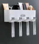 Space-Saving Plastic Wall Mounted Toothbrush Holder Bathroom Organizer Stand with Cover 4 Cups & 8 Brush Slots – Dustproof Tooth Brushes & Paste Organizer Self Draining/Self Adhesive(Clear, White)