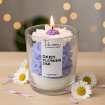 Aesthetic Daisy Flower Scented Jar Candle | Calming Lavender Fragrance for Relaxation & Stress Relief | Hand-Poured Whipped Soy Wax | Unique Dessert Candle Design | Perfect for Home Decor