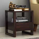 Sheesham Wood Bed Side Table with 1 Drawer & Shelf Storage Wooden Nightstand End Table for Bedroom Home (Walnut)