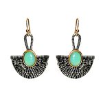 Yellow Chimes Earrings For Women Green Stone Studded Black Half Circle Designed Drop Earrings For Women and Girls