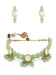 ZAVERI PEARLS Green Multistrand Beaded Kundan Choker Necklace & Earring Set For Women-ZPFK13576