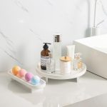 2 Pcs Round Wooden Decorative Tray, Coffee Table, Bathroom Vanity, Kitchen Counter, White, Rustic Wood Tray Decor