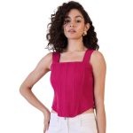 Powersutra Pink Solid Top for Women | Corset Top for Women | Office Wear for Women | Strappy Corset Top for Women