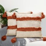 Bird Wing Cotton Throw Pillow Covers, Boho Design with Tassels, Beige, Set of 2 (10X10)