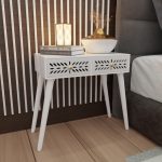 2 Drawer End Table for Bedroom, Small Side Table with 2 Drawers, Night Stand, End Table with Wooden Legs for Bedroom, Living Room (White)