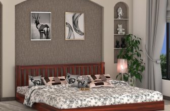 Wooden Low Height Queen Size Bed Without Storage | Wooden Platform Double Bed | Space Saving Low Floor/Lying/Rise/Level/Profile Cot Bed for Bedroom | Basic Headboard | Honey Finish
