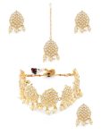 ZAVERI PEARLS Gold Tone Teardrop Choker Necklace Earring Maangtikka & Ring Set For Women-ZPFK11621