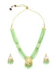 ZAVERI PEARLS Green Multistrand Beaded Traditional Kundan Necklace & Earring Set For Women-ZPFK13542
