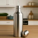 Oil Dispenser 1 Litre Steel – Stainless Steel Oil Bottle for Kitchen – Cooking oil Container/Pourer – Leakproof & Long Lasting (1 Ltr, Silver)