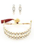 ZAVERI PEARLS Gold Tone Kundan Studded & Pearls Woven Choker Necklace & Earring Set For Women-ZPFK12205