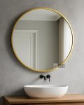 Vanity Round Wall Mirror I Metal Frame Mirror I Modern Design Gold Finished Metal Frame Mirror in Medium Size I Bathroom Wash Basin, Bedroom, Drawing Room (Gold, 20″)