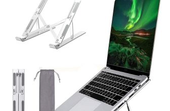 Dyazo 6 Angles Adjustable Aluminum Ergonomic Foldable Portable Tabletop Laptop/Desktop Riser Stand Holder Compatible for MacBook, HP, Dell, Lenovo & All Other Notebook (Silver)