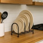 Black Iron Dish Drying Rack – Compact 3-Slot Countertop Plate Holder & Cutlery Organizer, Space-Saving Design, 8x5x6 Inches