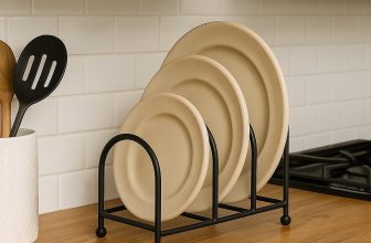 Black Iron Dish Drying Rack – Compact 3-Slot Countertop Plate Holder & Cutlery Organizer, Space-Saving Design, 8x5x6 Inches