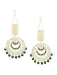 Zaveri Pearls Green Beads Traditional Kundan Chandbali Earring With Ear Chain For Women-ZPFK12201