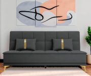 Adorn India Premium New Alyssum 3 Seater Sofa Cum Bed 4X6 Velvet Suede with 2 Cushions (Color Dark Grey) and Suitable for All Indoor, with 3 Years Warranty