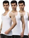 Lux Cozi Men’s White Round Neck Sleeveless Cotton Regular Fit Vest (Pack of 3)